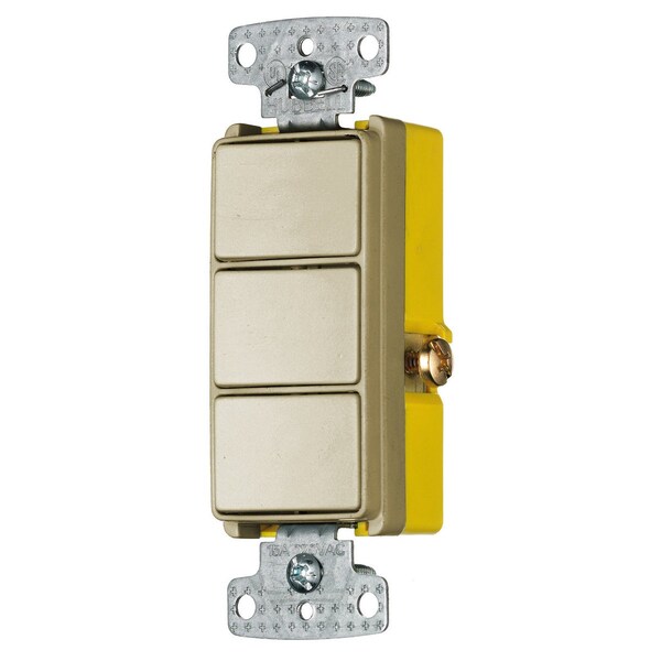 Hubbell Wiring Device-Kellems Switches and Lighting Controls, Combination Devices, Residential Grade, Decorator Series, 3) Three Way Rockers, 15A 120V AC, Side Wired, Ivory RCD111I - main